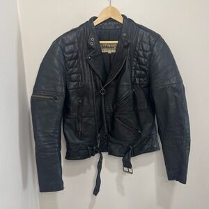 Vintage Biker Jacket Black Leather Motorcycle Coat Wilsons Harley Davidson sz 42